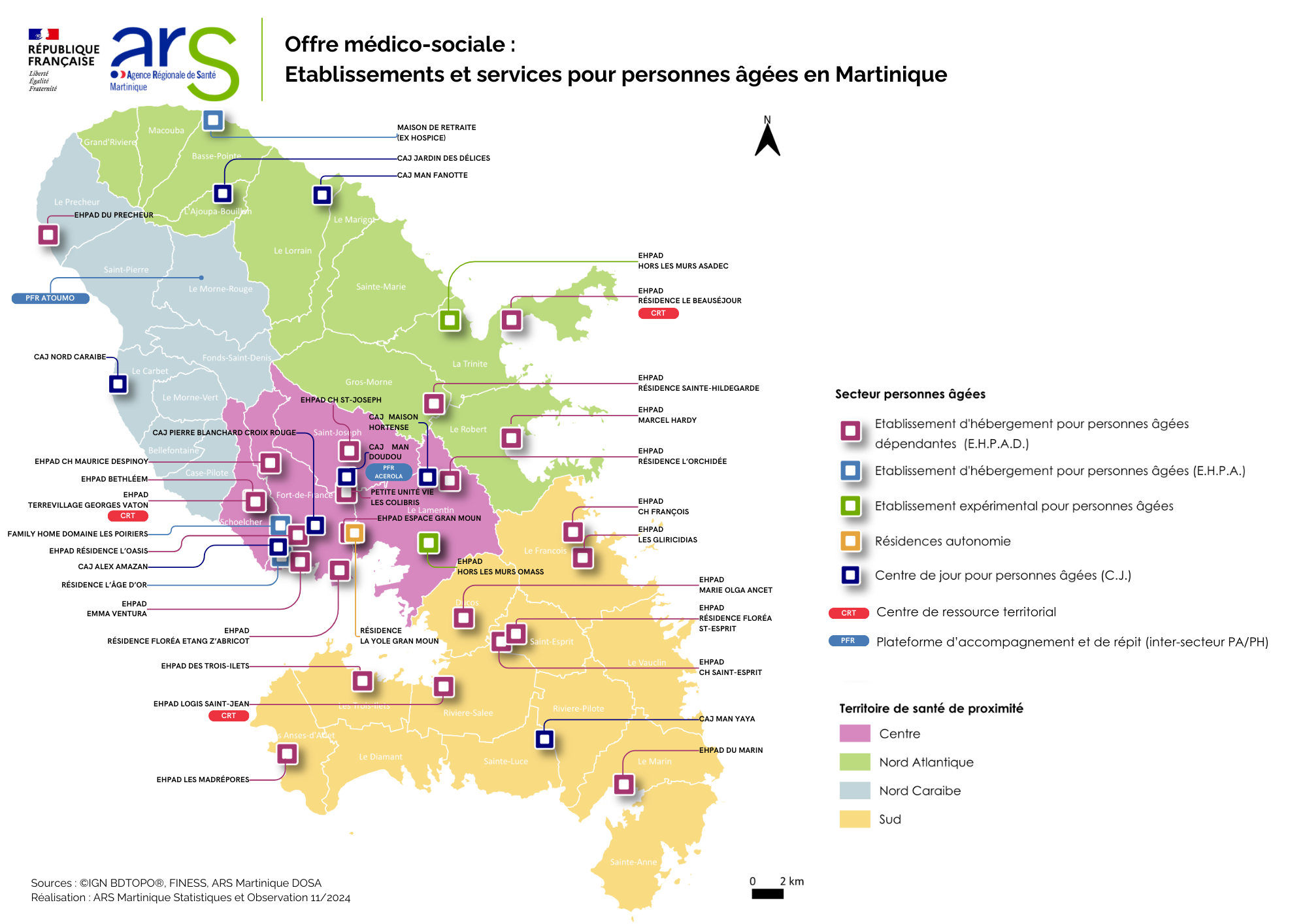 Etablissements et services à destination des personnes âgées en Martinique - 2024