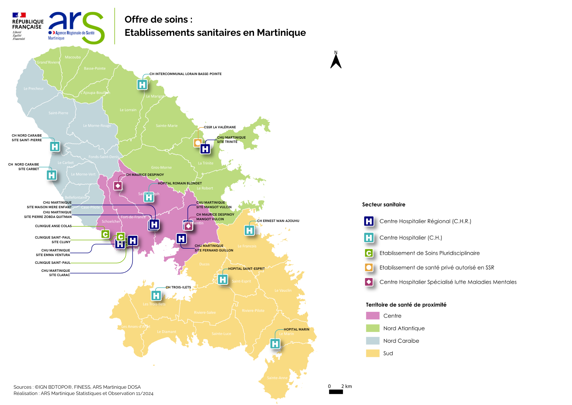 Etablissements sanitaires en Martinique - 2024